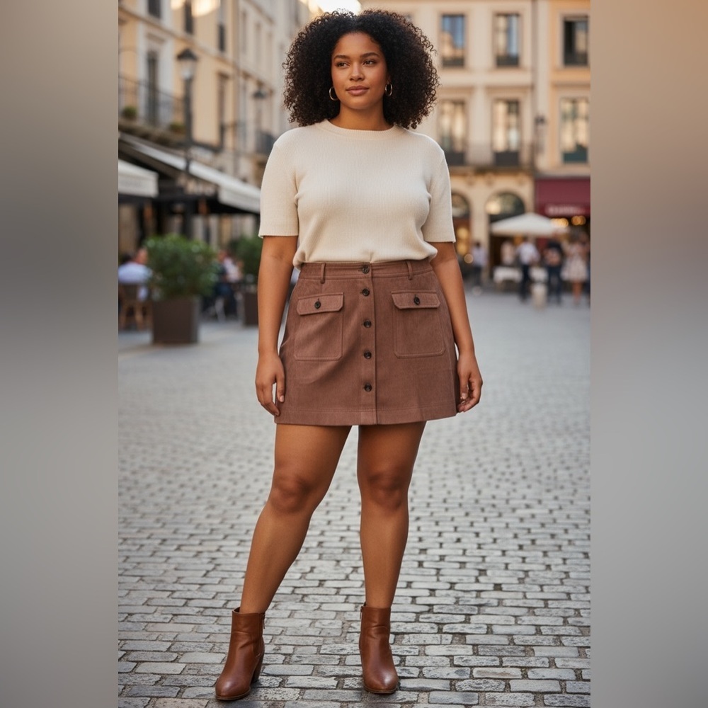 NEW Universal Thread Tan Button-Front Mini Skirt - Picture 2 of 8